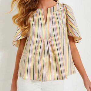 Pomander Place Rainbow Stripe Finley Flutter Sleeve Top